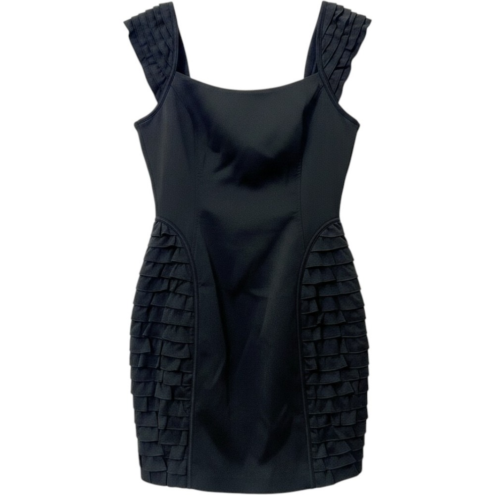 Laundry By Design Black Sheath Dress Sleeveless Ruffle Detail Size 4 Designer